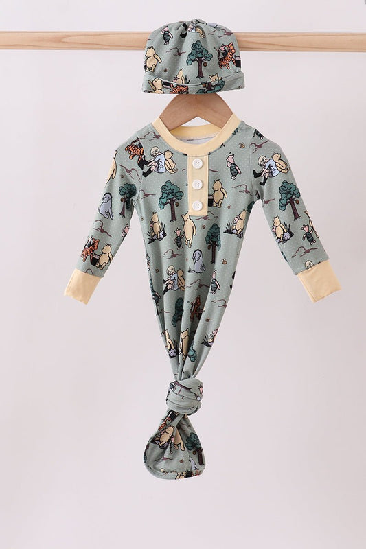 Baby Gown & Hat Set – Forest Adventure Print - Blue Marc