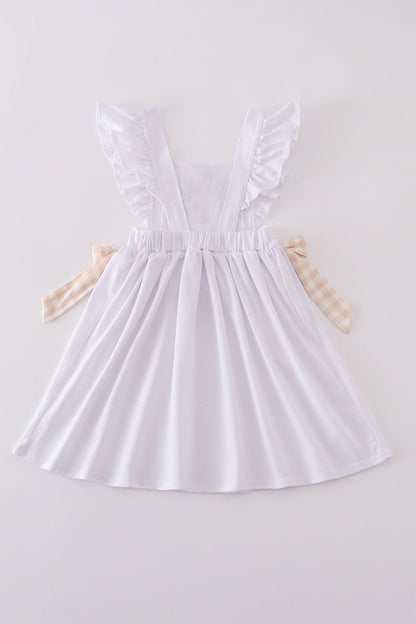 Blessed Moments Girls Christening Dress – White Ruffle Dress with Embroidered Cross & Gingham Bows - Blue Marc