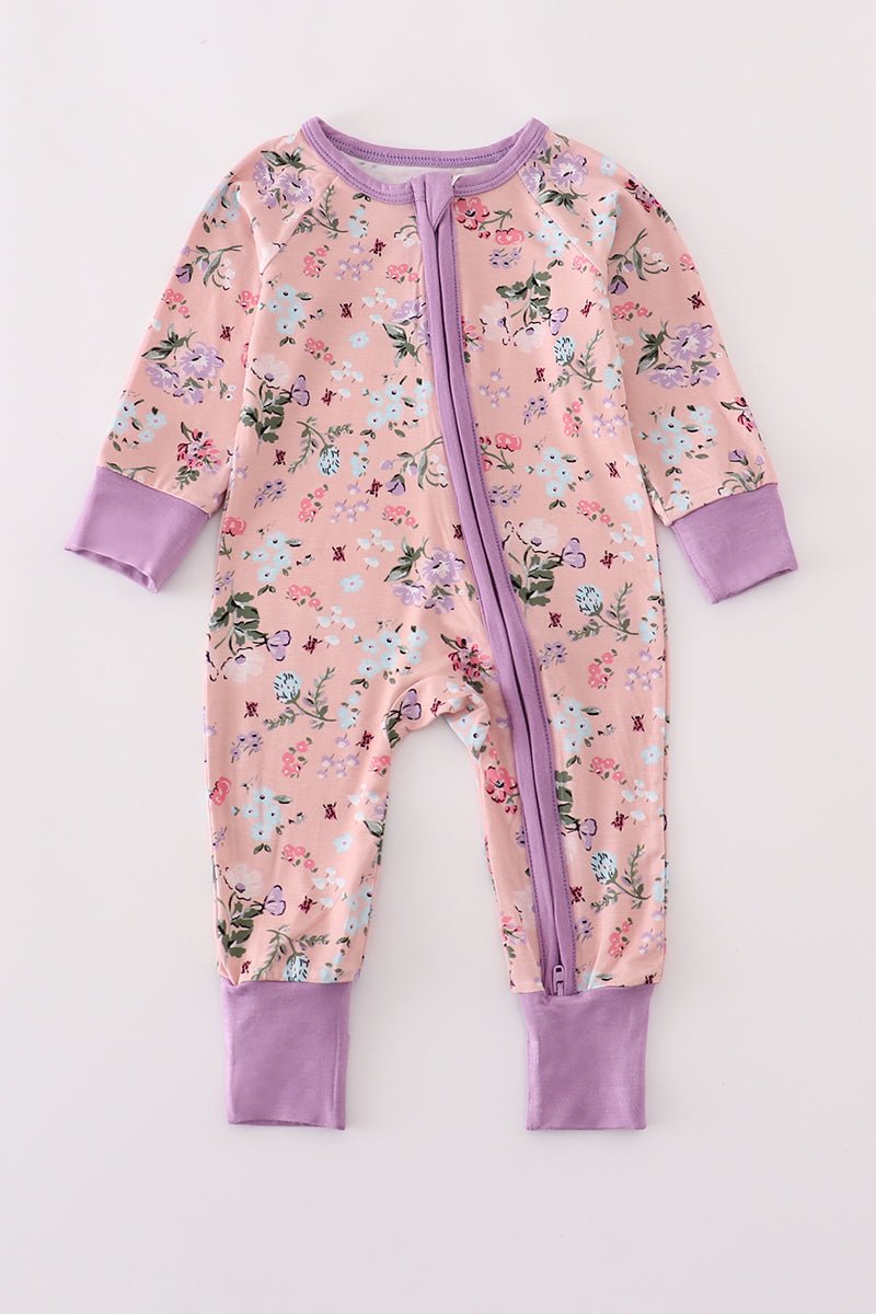 Blossom Dreams Zipper Romper – Baby Girl Floral Sleeper - Blue Marc