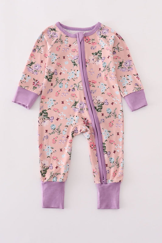 Blossom Dreams Zipper Romper – Baby Girl Floral Sleeper - Blue Marc