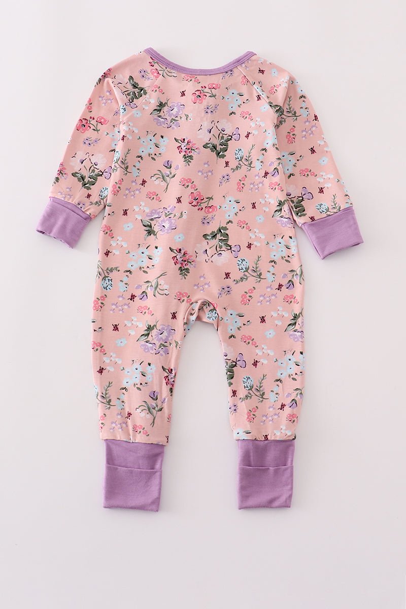 Blossom Dreams Zipper Romper – Baby Girl Floral Sleeper - Blue Marc
