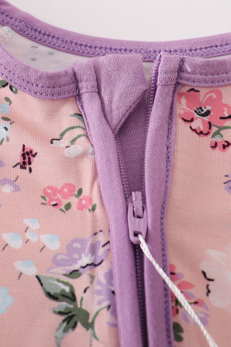 Blossom Dreams Zipper Romper – Baby Girl Floral Sleeper - Blue Marc