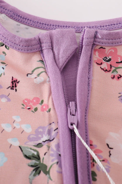 Blossom Dreams Zipper Romper – Baby Girl Floral Sleeper - Blue Marc