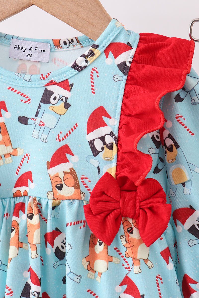 Bluey Baby Girl Christmas Outfit – Ruffle Top & Red Shorts - Blue Marc
