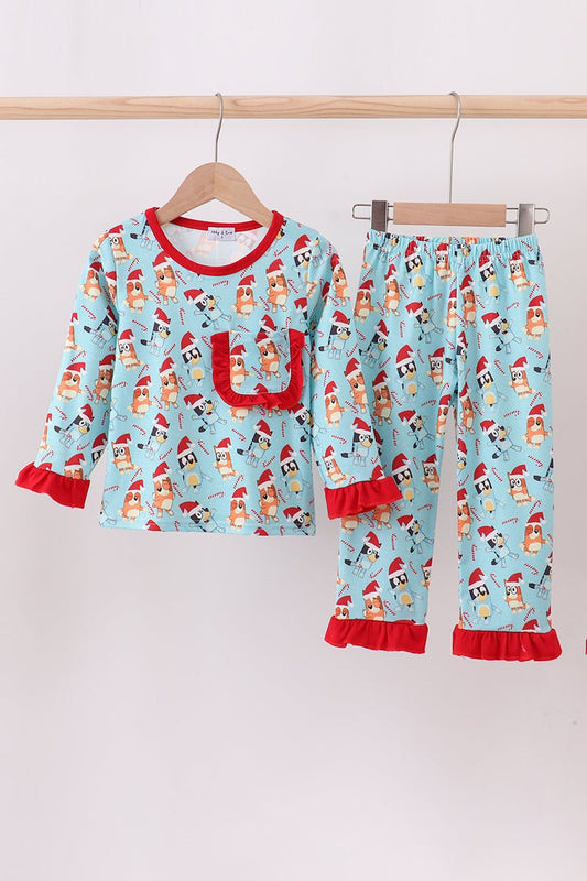 Bluey Girls Ruffle Pajama Set – Festive Cartoon Sleepwear - Blue Marc