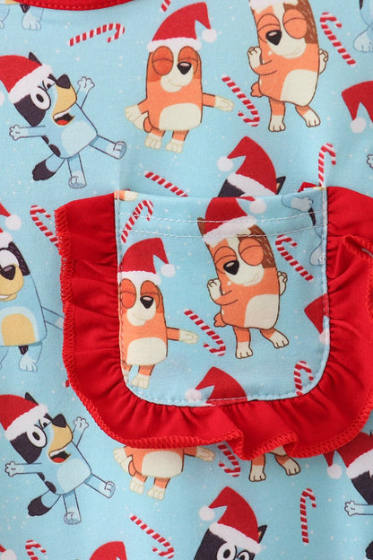 Bluey Girls Ruffle Pajama Set – Festive Cartoon Sleepwear - Blue Marc
