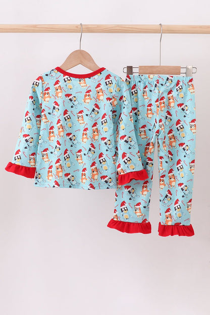 Bluey Girls Ruffle Pajama Set – Festive Cartoon Sleepwear - Blue Marc