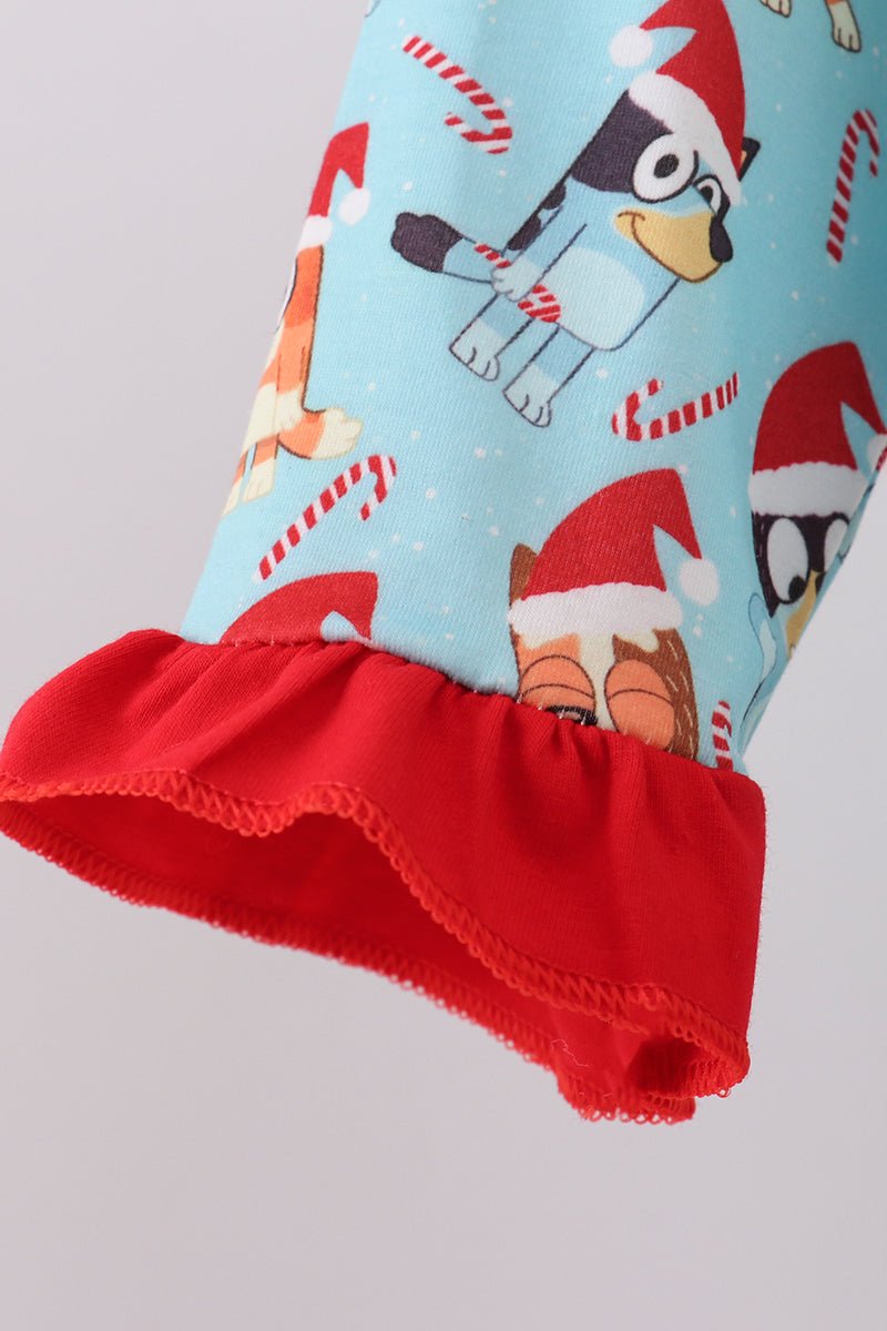 Bluey Girls Ruffle Pajama Set – Festive Cartoon Sleepwear - Blue Marc