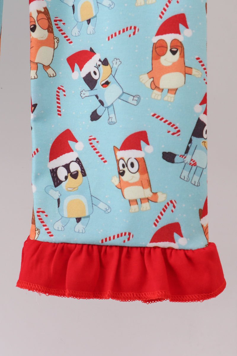 Bluey Girls Ruffle Pajama Set – Festive Cartoon Sleepwear - Blue Marc