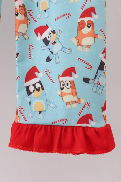 Bluey Girls Ruffle Pajama Set – Festive Cartoon Sleepwear - Blue Marc