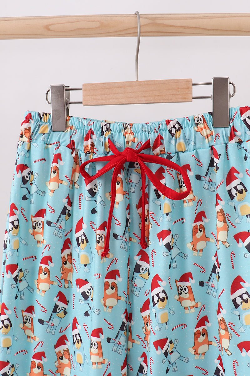 Bluey - Inspired Mommy Christmas PJ Pants – Aqua & Red Drawstring - Blue Marc