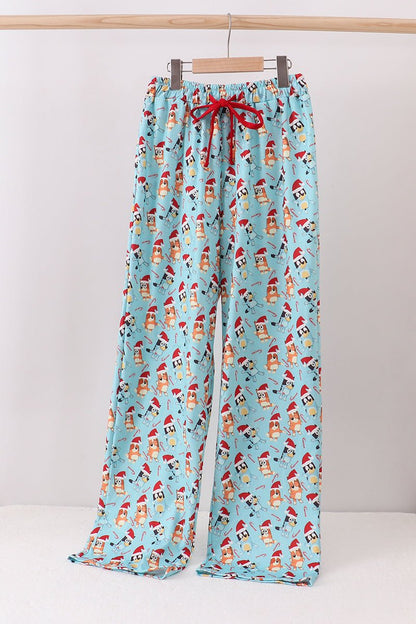 Bluey - Inspired Mommy Christmas PJ Pants – Aqua & Red Drawstring - Blue Marc