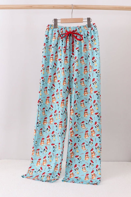 Bluey - Inspired Mommy Christmas PJ Pants – Aqua & Red Drawstring - Blue Marc