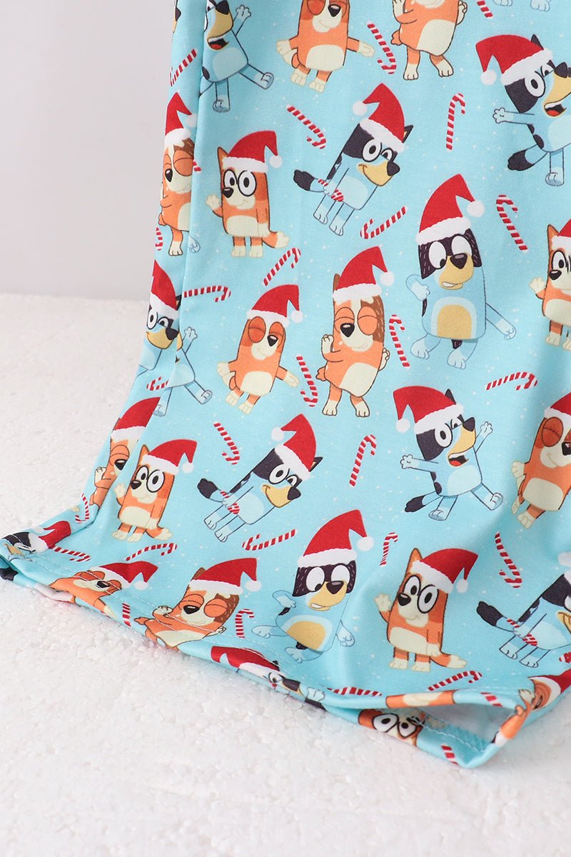 Bluey - Inspired Mommy Christmas PJ Pants – Aqua & Red Drawstring - Blue Marc