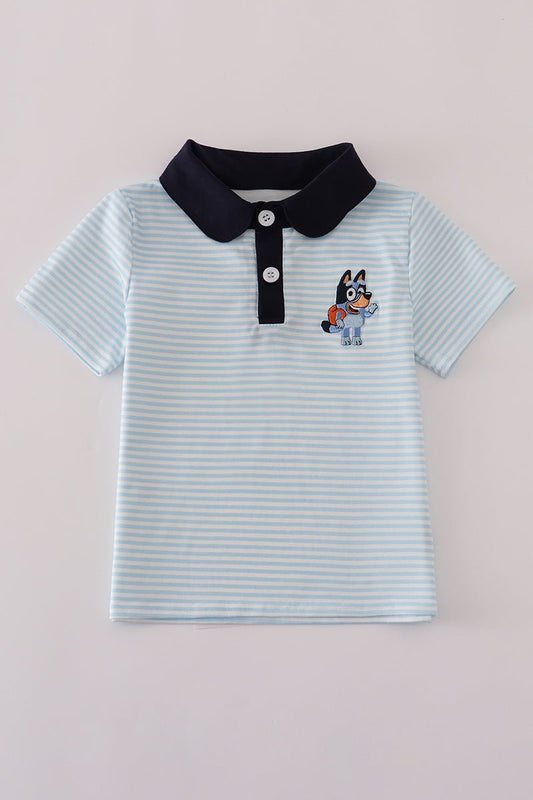 Bluey on Board Boys Polo – Striped Short Sleeve Shirt for Toddlers & Kids - Blue Marc