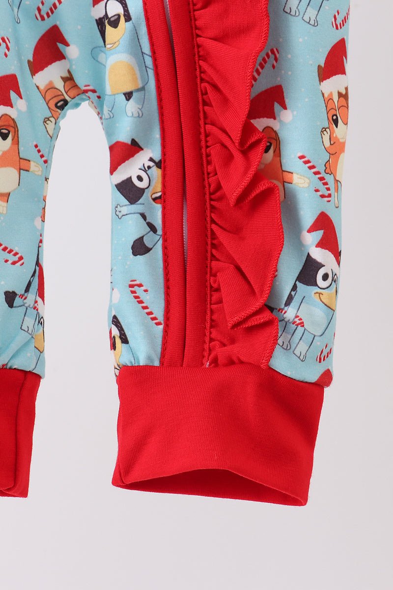Bluey Ruffle Zip Romper – Baby Girl Christmas Pajamas - Blue Marc