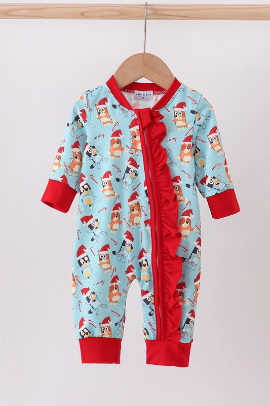 Bluey Ruffle Zip Romper – Baby Girl Christmas Pajamas - Blue Marc