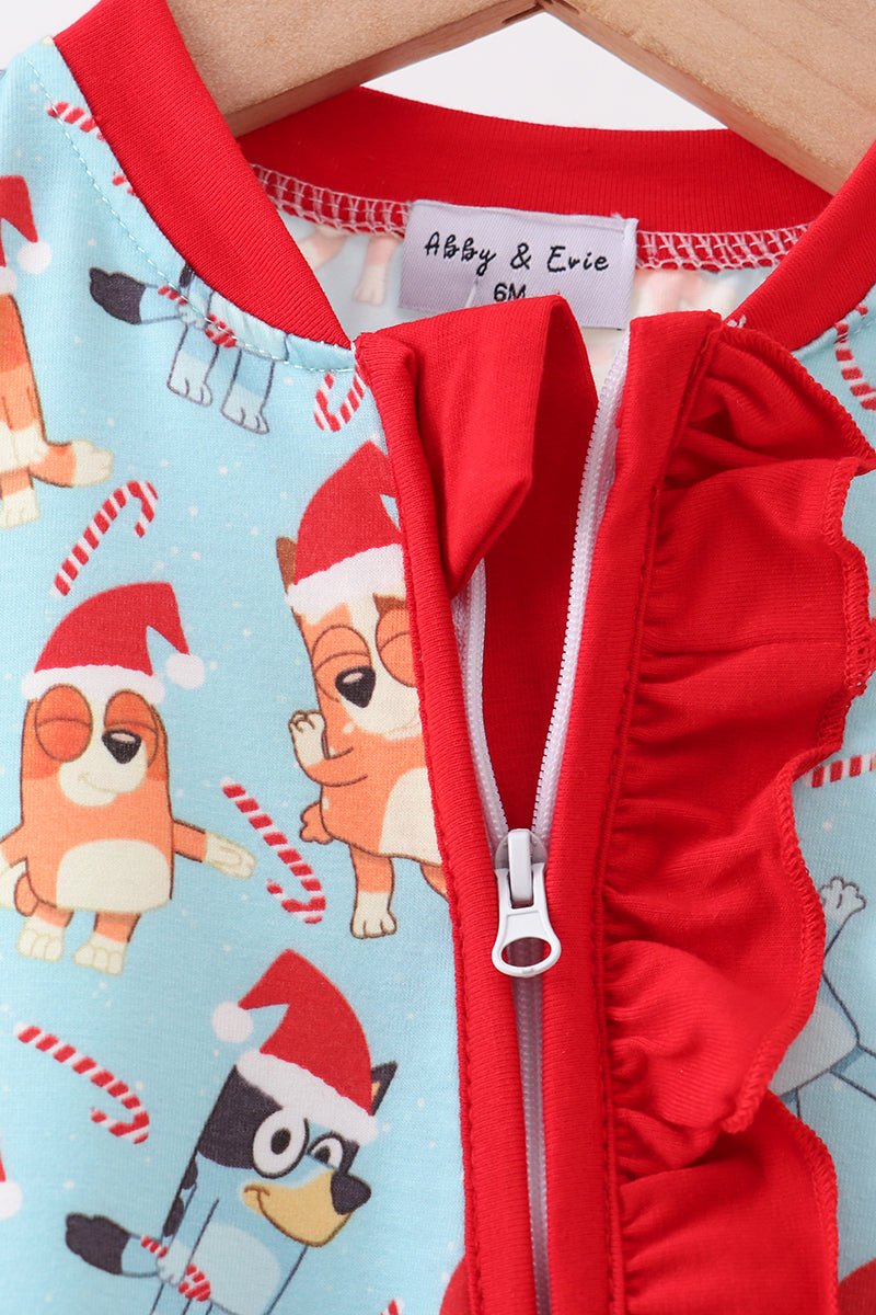 Bluey Ruffle Zip Romper – Baby Girl Christmas Pajamas - Blue Marc