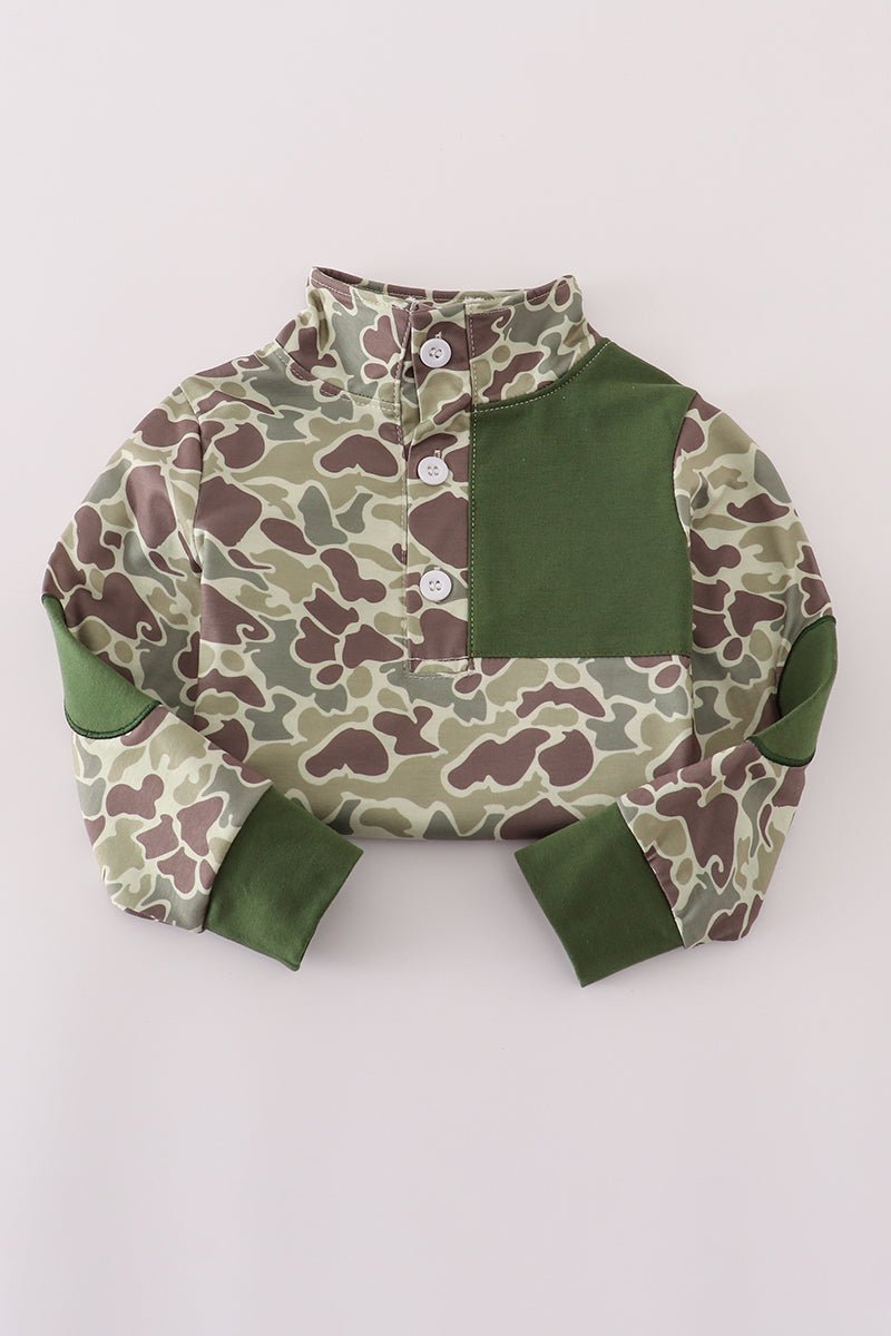 Boys Camo Hunting Dog Pullover Set – Outdoor Fall Outfit - Blue Marc