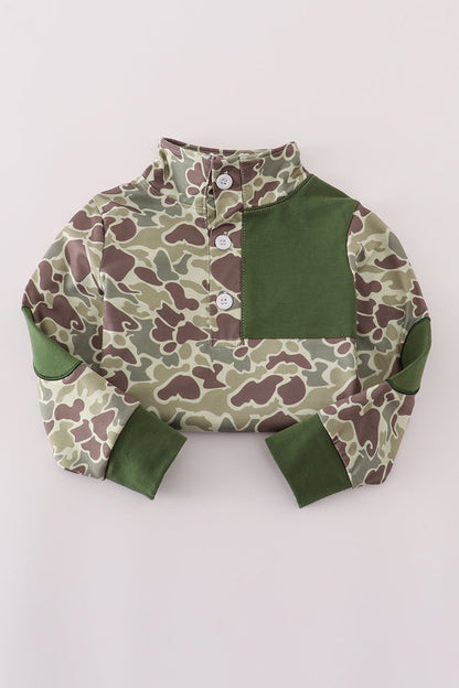 Boys Camo Hunting Dog Pullover Set – Outdoor Fall Outfit - Blue Marc