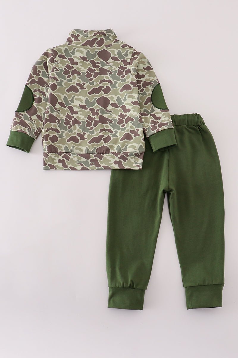 Boys Camo Hunting Dog Pullover Set – Outdoor Fall Outfit - Blue Marc