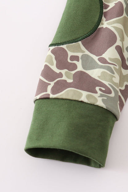 Boys Camo Hunting Dog Pullover Set – Outdoor Fall Outfit - Blue Marc