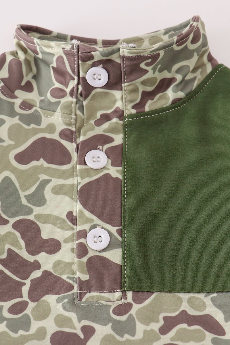 Boys Camo Hunting Dog Pullover Set – Outdoor Fall Outfit - Blue Marc