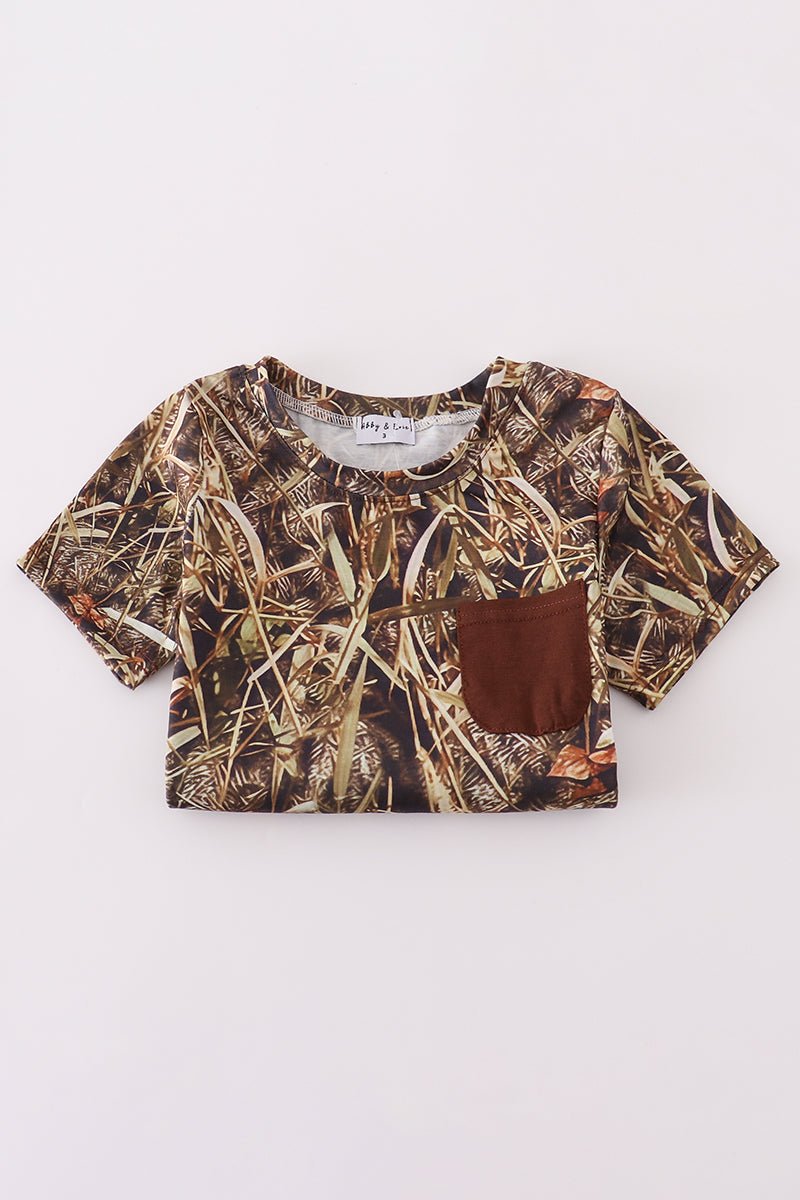 Boys Camo T-Shirt & Brown Pants Set - Blue Marc