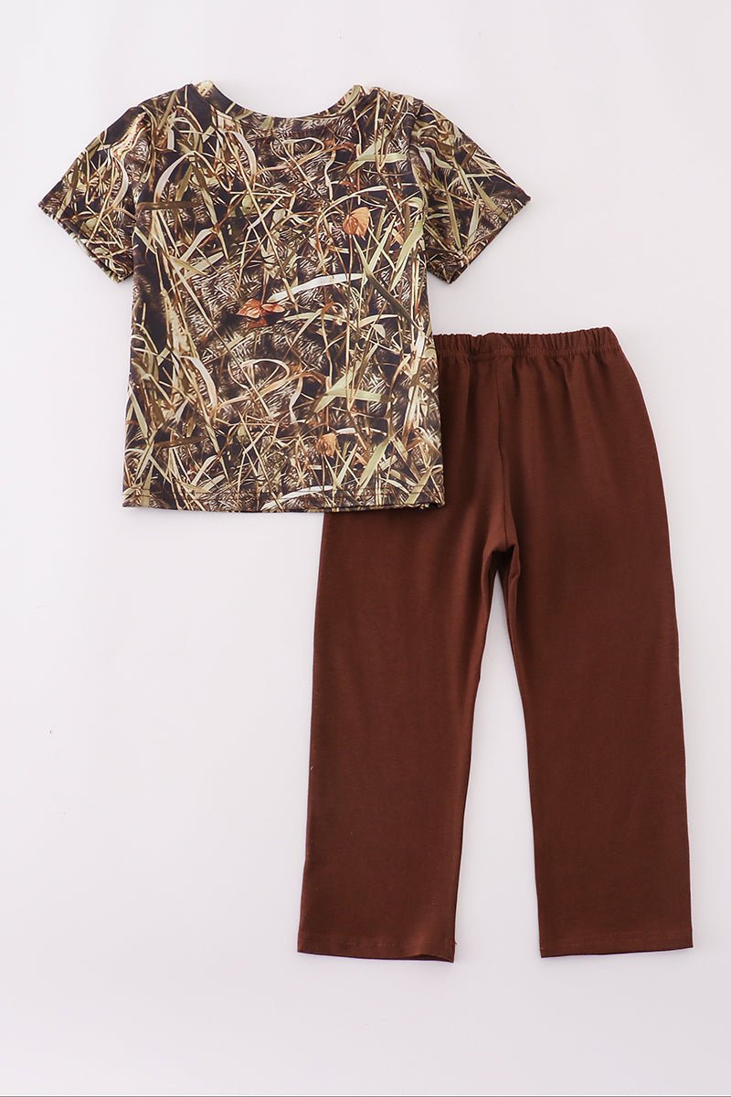 Boys Camo T-Shirt & Brown Pants Set - Blue Marc