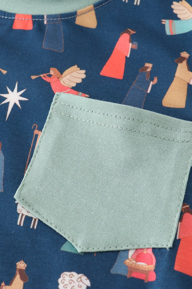 Boys Christmas Nativity Pajama Set – Soft Holiday Two - Piece - Blue Marc