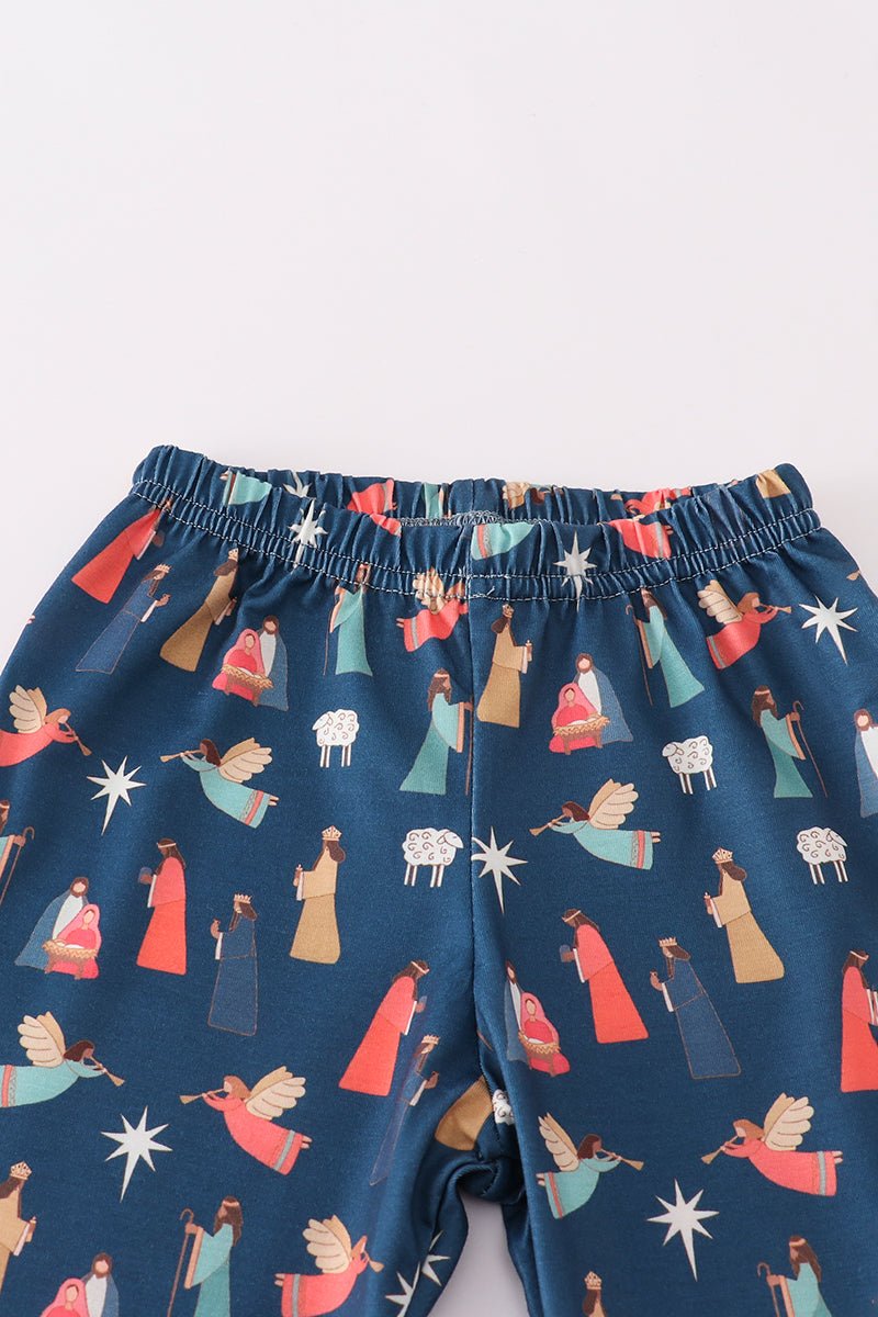 Boys Christmas Nativity Pajama Set – Soft Holiday Two - Piece - Blue Marc