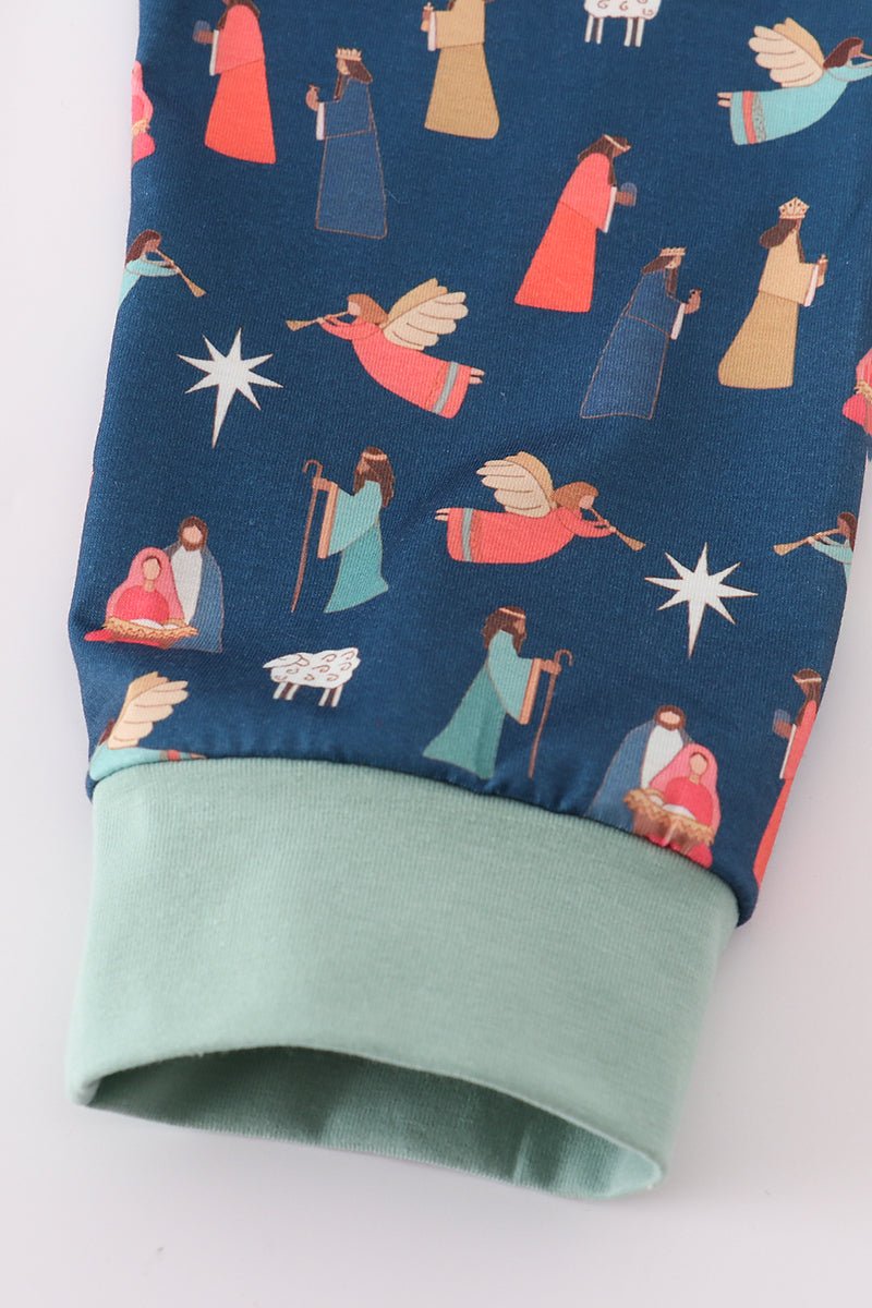 Boys Christmas Nativity Pajama Set – Soft Holiday Two - Piece - Blue Marc