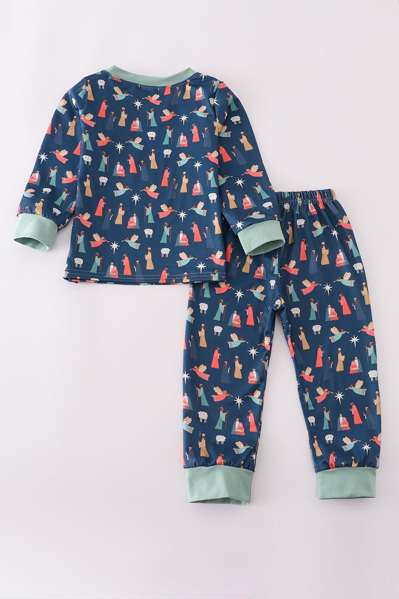 Boys Christmas Nativity Pajama Set – Soft Holiday Two - Piece - Blue Marc