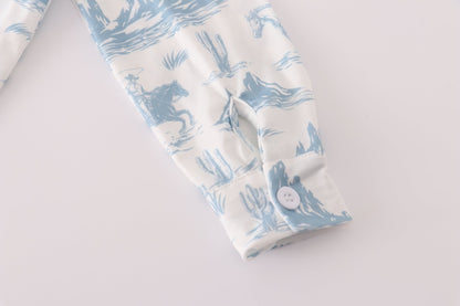 Boys Cowboy Desert Print Shirt – Western Blue Button - Up - Blue Marc