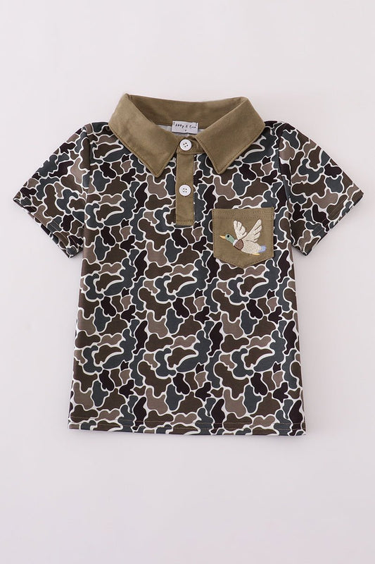 🦆 Boys’ Duck Camo Polo Shirt – Short Sleeve Outdoor - Inspired Top - Blue Marc