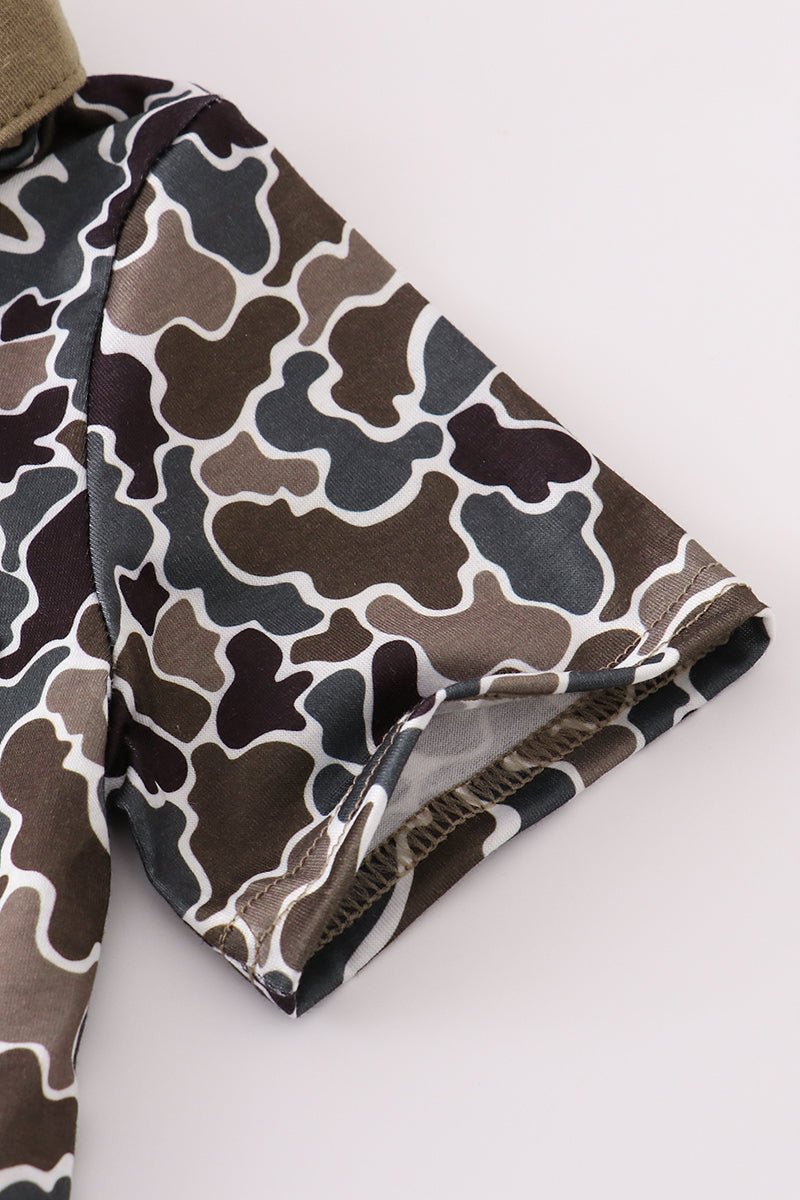 🦆 Boys’ Duck Camo Polo Shirt – Short Sleeve Outdoor - Inspired Top - Blue Marc