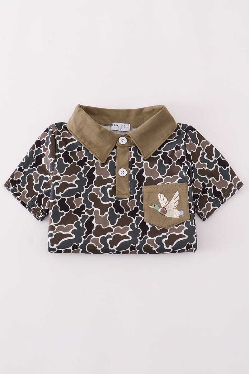🦆 Boys’ Duck Camo Polo Shirt – Short Sleeve Outdoor - Inspired Top - Blue Marc
