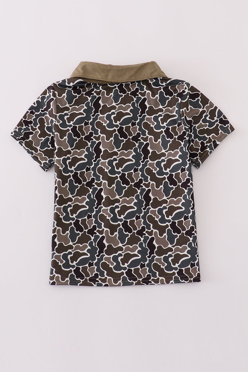 🦆 Boys’ Duck Camo Polo Shirt – Short Sleeve Outdoor - Inspired Top - Blue Marc