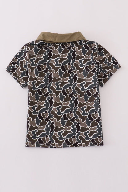 🦆 Boys’ Duck Camo Polo Shirt – Short Sleeve Outdoor - Inspired Top - Blue Marc