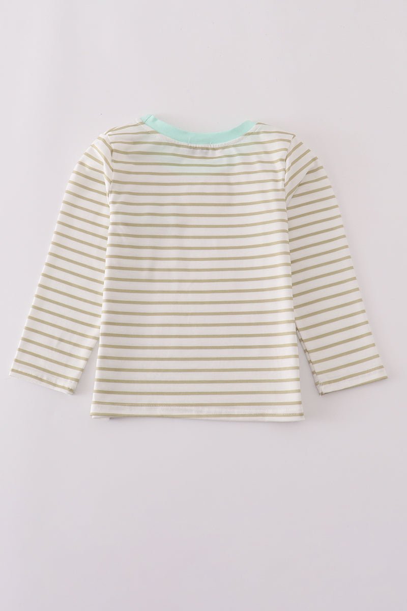 Boys Long Sleeve Stripe Tee with Mint Pocket Accent - Blue Marc