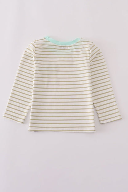 Boys Long Sleeve Stripe Tee with Mint Pocket Accent - Blue Marc