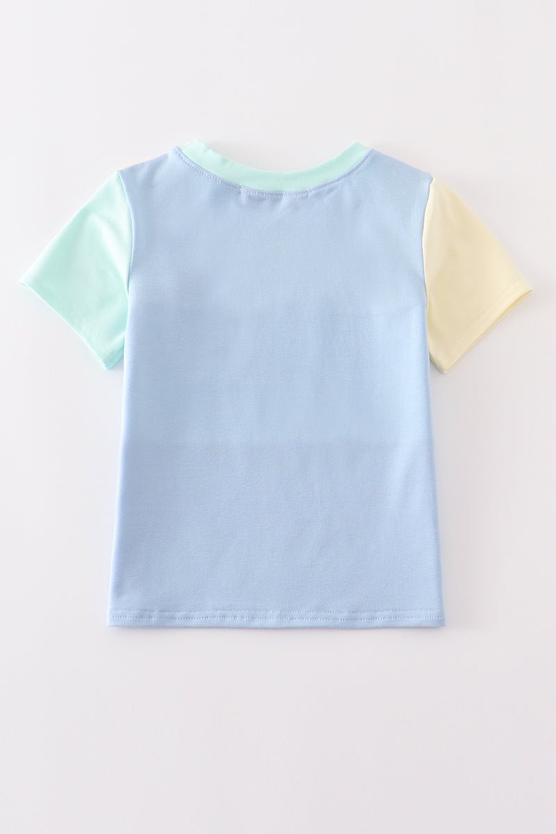 Boys' Pastel Colorblock Pocket T-Shirt – Soft Yellow, Mint & Blue Tee - Blue Marc