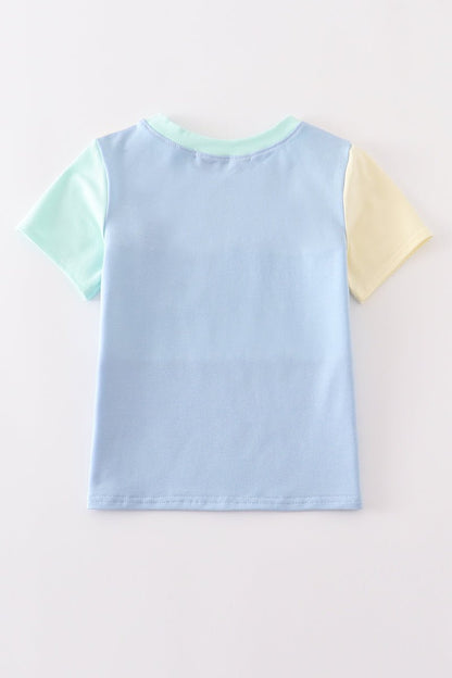 Boys' Pastel Colorblock Pocket T-Shirt – Soft Yellow, Mint & Blue Tee - Blue Marc