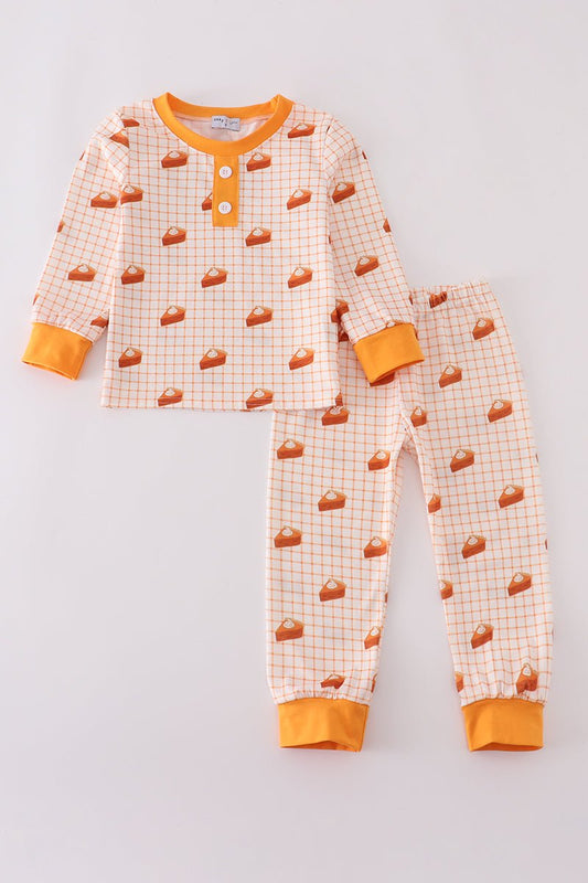 Boys Thanksgiving Pajama Set – Pumpkin Pie Print - Blue Marc