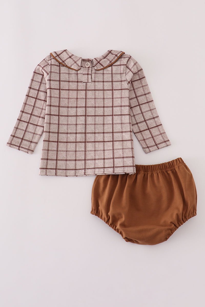 Brown Plaid Baby Girl Fall Outfit Set – Top & Bloomers - Blue Marc