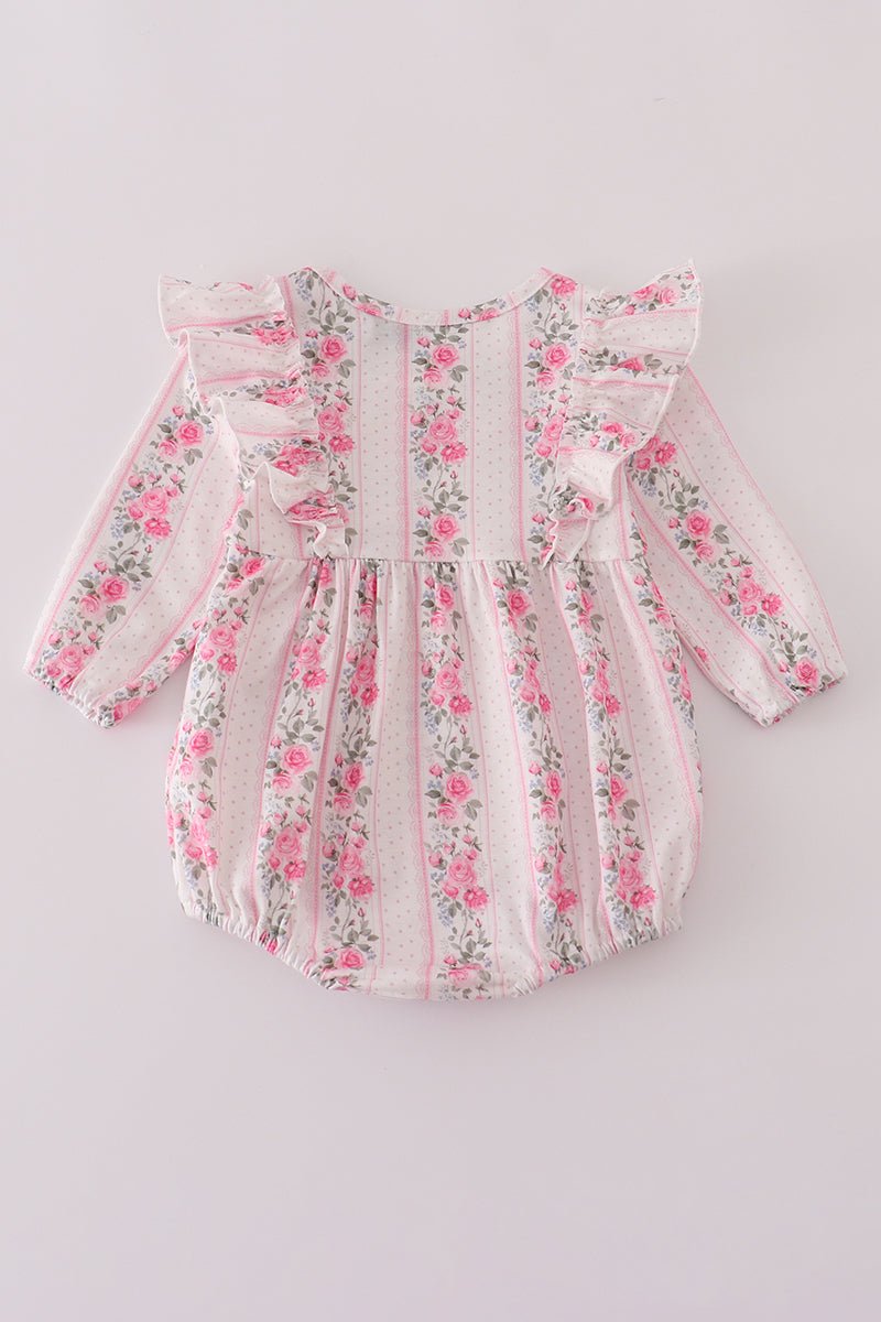 Camellia Baby Romper – Long Sleeve Pink Floral Outfit - Blue Marc