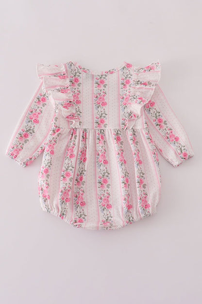 Camellia Baby Romper – Long Sleeve Pink Floral Outfit - Blue Marc