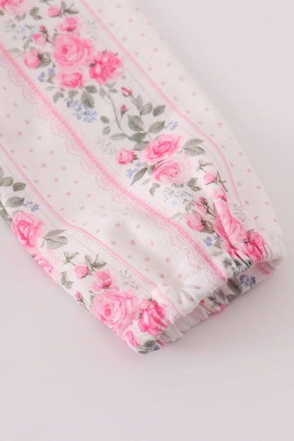 Camellia Baby Romper – Long Sleeve Pink Floral Outfit - Blue Marc