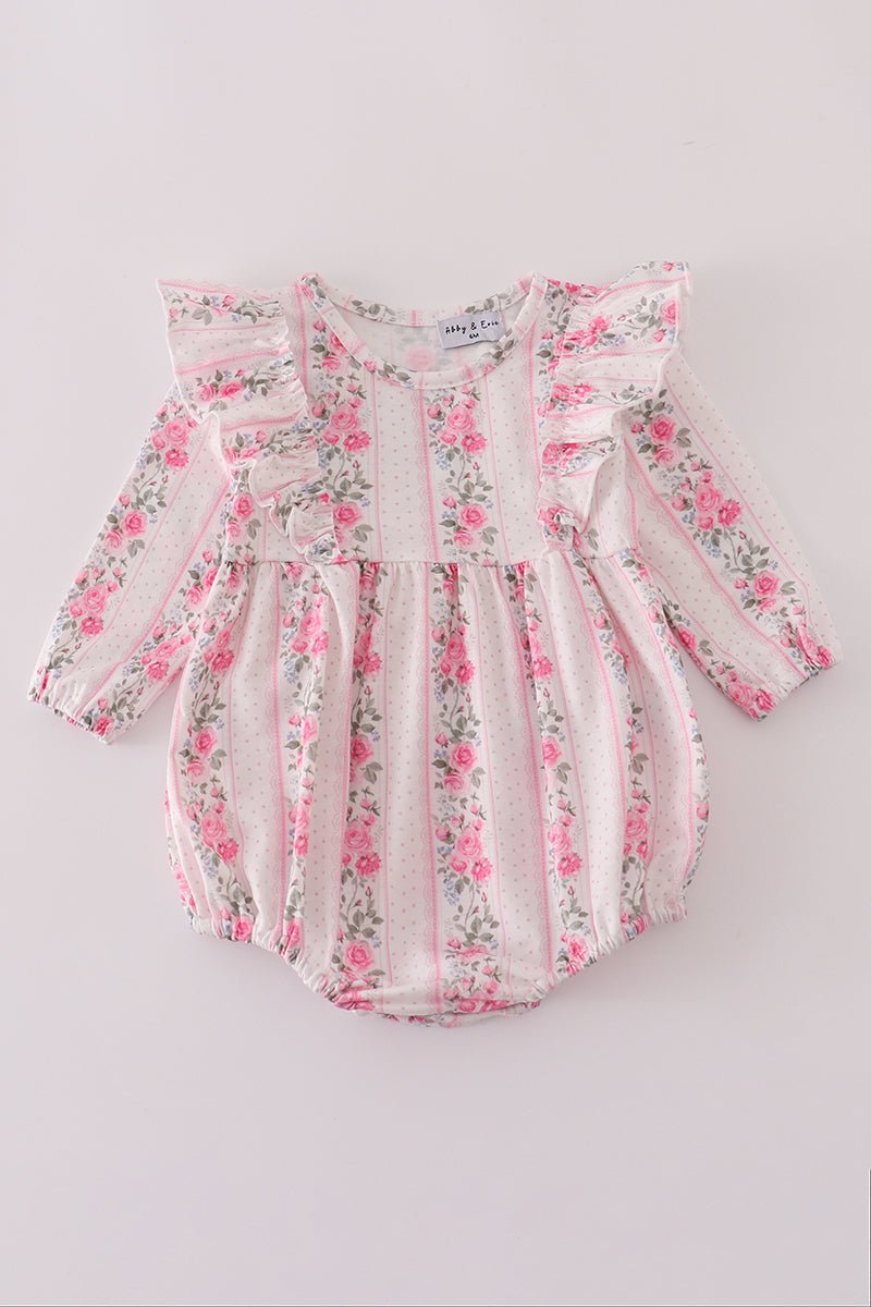 Camellia Baby Romper – Long Sleeve Pink Floral Outfit - Blue Marc