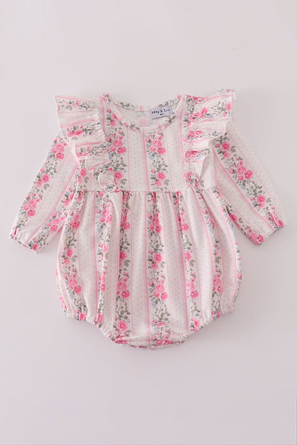 Camellia Baby Romper – Long Sleeve Pink Floral Outfit - Blue Marc
